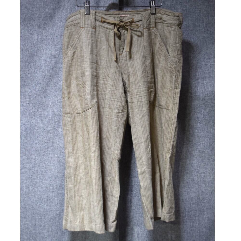 Free People Beige Striped Cropped Drawstring Pants Size 12